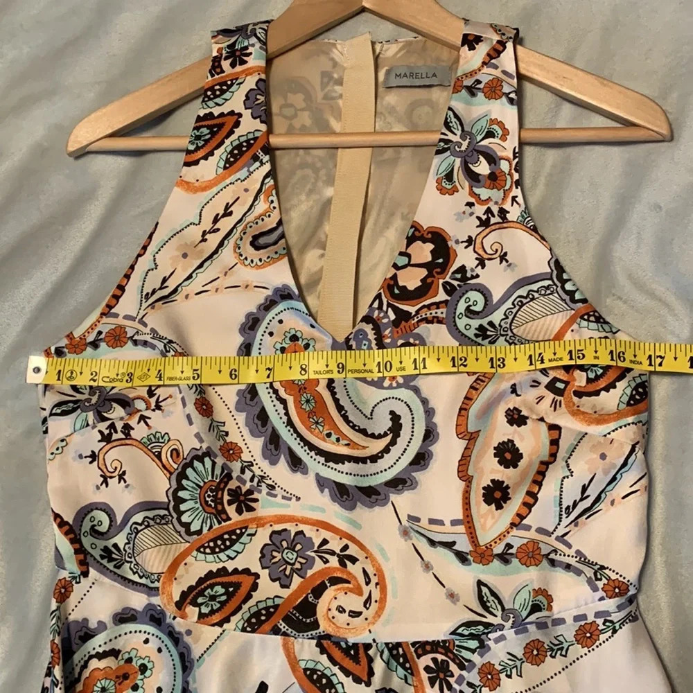 Marella size 8 Iolanda racer back satin maxi dress paisley tan champagne color - Picture 11 of 12